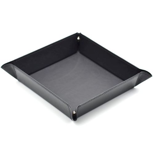 Black Square Leather Folding Dice Tray